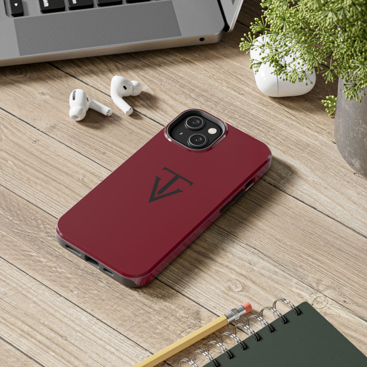 Burgundy Monogram Tough Phone Case