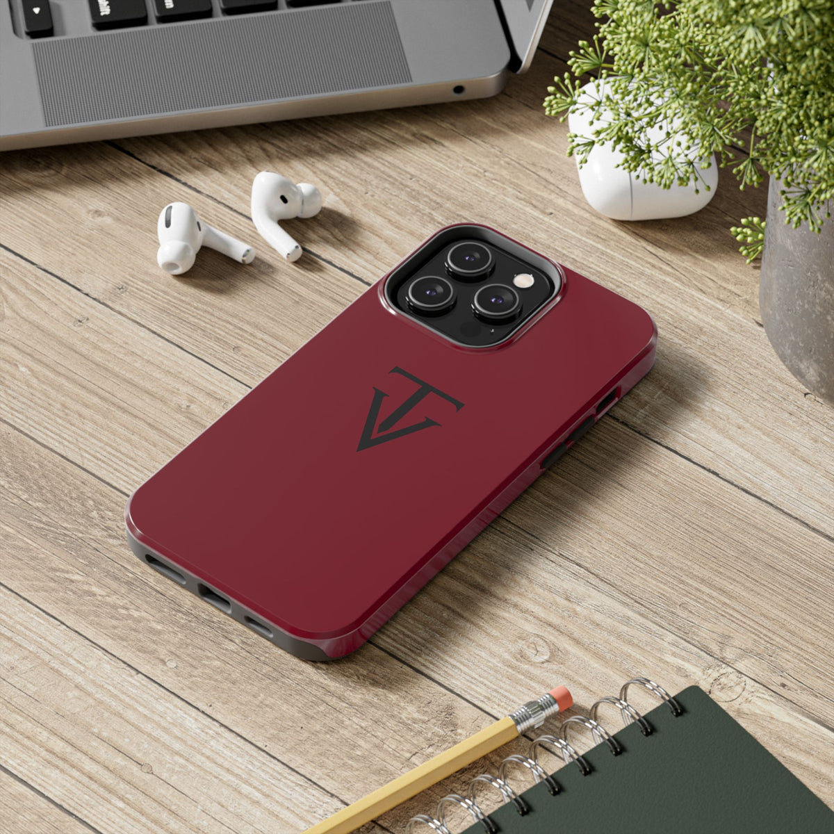 Burgundy Monogram Tough Phone Case